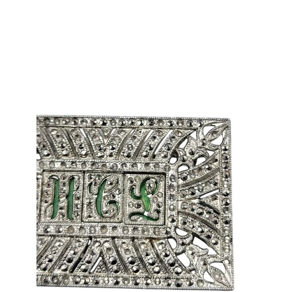 Marcasite Silver Plated Monogram Brooch Art Deco Style HCL? Vintage 1950s - Picture 9 of 9